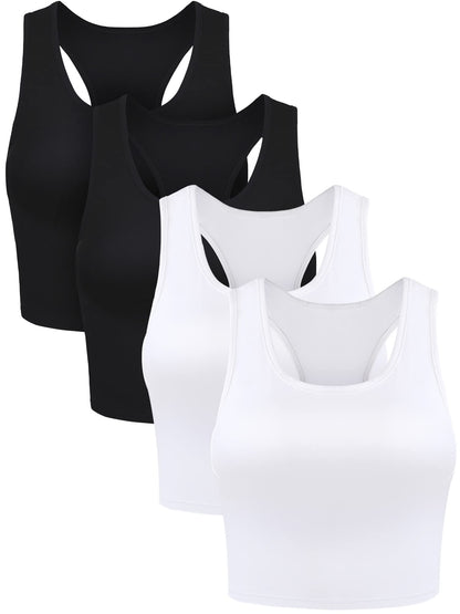 Boao 4 Pieces Basic Crop Tank Tops Sleeveless Racerback Crop Top for Women (Black, White, Medium)