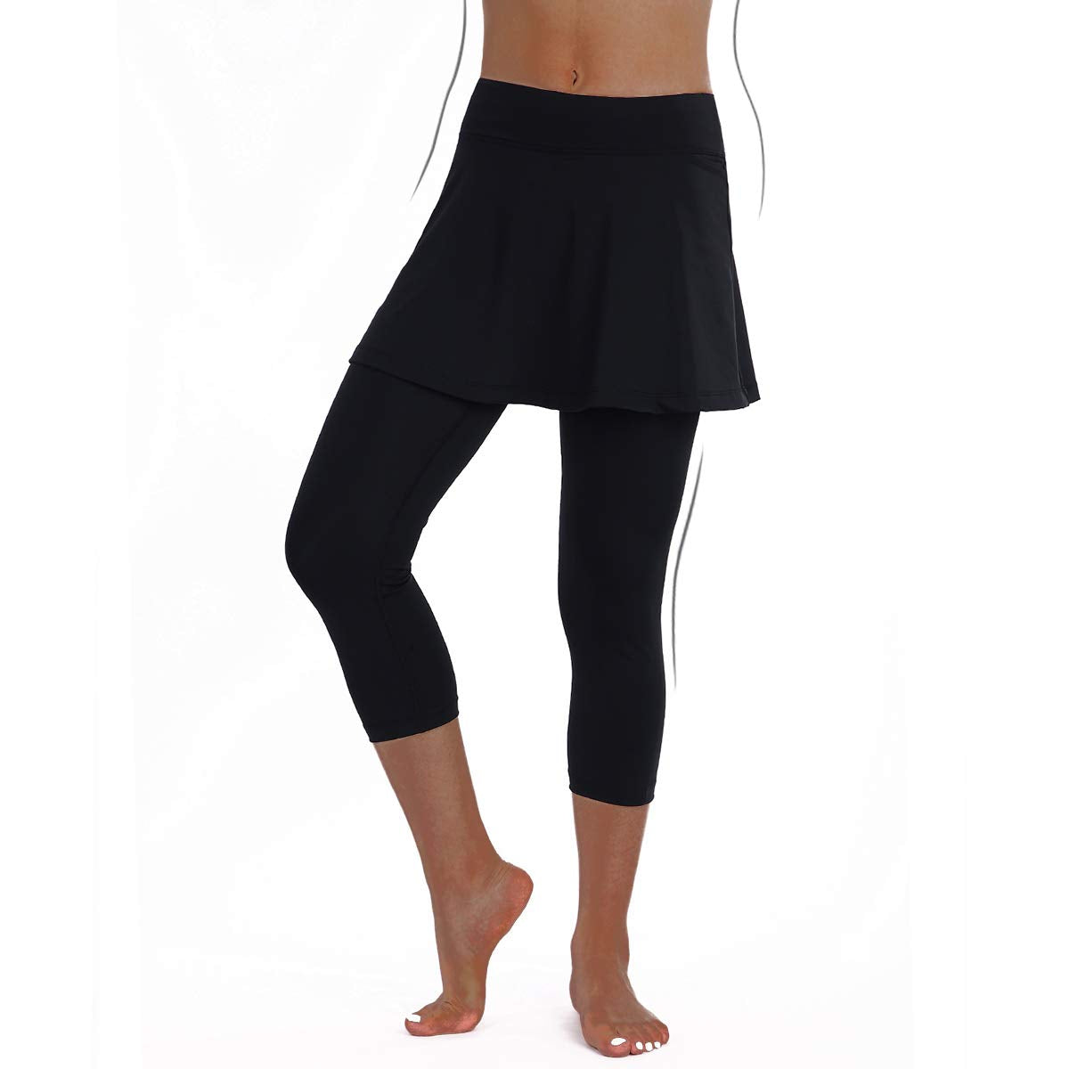 ANIVIVO Yoga Leggings with Skirts for Women,Skirted Leggings for Tennis Women Golf Clothes with Pockets(Black,XS)