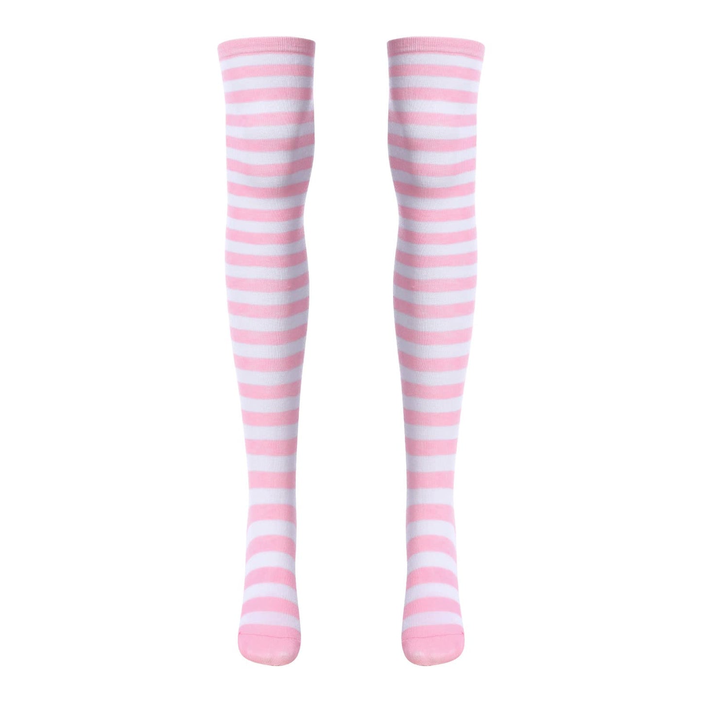 Women Cute Kawaii Lingerie set Halter Strap Micro Bra Tiny Panty Garter Belt Striped Stockings 4Pcs Underwear Swimwear Bathing Suit Pink + White Stripe One Size