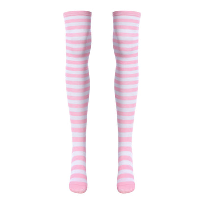 Women Cute Kawaii Lingerie set Halter Strap Micro Bra Tiny Panty Garter Belt Striped Stockings 4Pcs Underwear Swimwear Bathing Suit Pink + White Stripe One Size