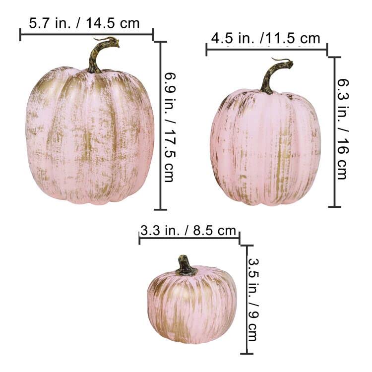 7 Pcs Assorted Artificial Gold Brushed Pink Pumpkins Rustic Decorative Foam Pumpkins for Fall Halloween Harvest Wedding Baby Shower Tabletop Centerpiece Mantel Kitchen Decoration