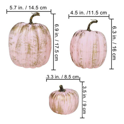 7 Pcs Assorted Artificial Gold Brushed Pink Pumpkins Rustic Decorative Foam Pumpkins for Fall Halloween Harvest Wedding Baby Shower Tabletop Centerpiece Mantel Kitchen Decoration