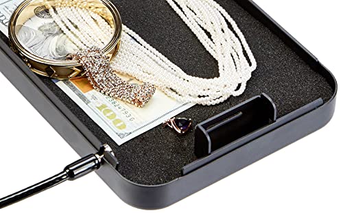 Amazon Basics Portable Security Case Lock Box Safe, Small Lock Box with Code, for College Dorm Room, Home, Combination Lock, XL, Black