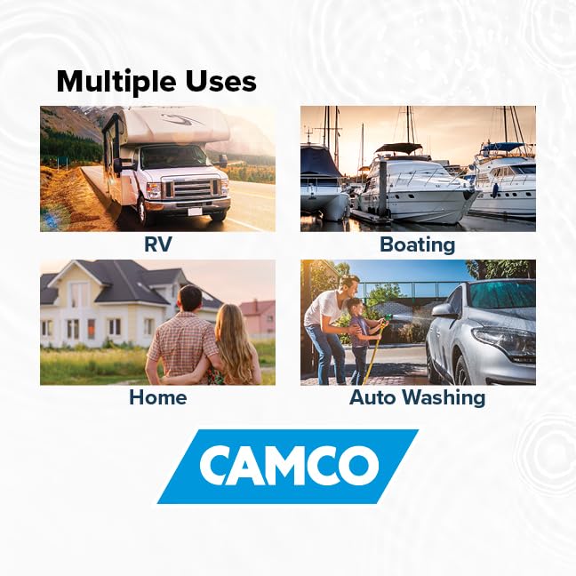 Camco 90-Degree Hose Elbow For RVs — Solid Brass Construction— Certified Lead-Free — Features Convenient Easy Grip Connector — For RV Water Hoses, Residential Outdoor Faucets, & More — 2-Pack (22507)