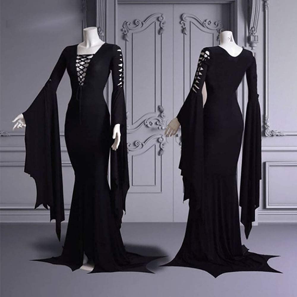 Women's Morticia Floor Dress Costume Adult Women Gothic Witch Vintage Dress S