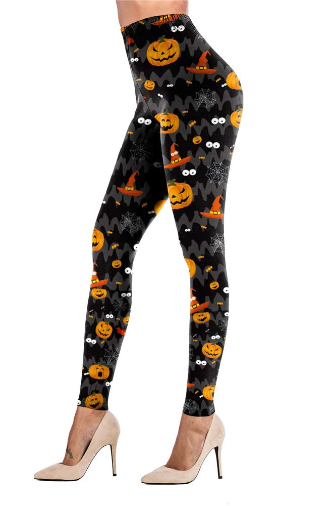 Women's Pumpkin Skulls Patterned Leggings Stretchy Tights Halloween Pants Fall L
