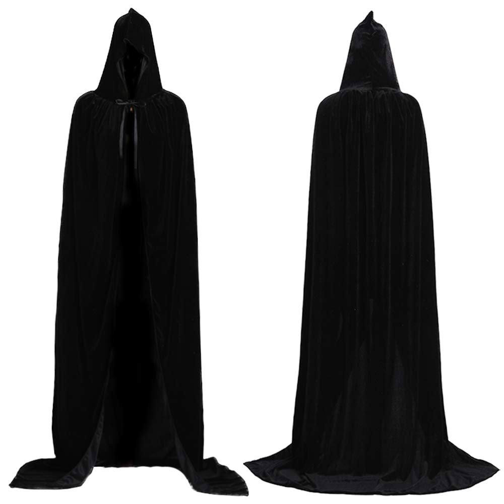 ALIZIWAY Unisex Hooded Cape Long Velvet Cloak for Halloween Masquerade Cosplay Costumes Black 07BM
