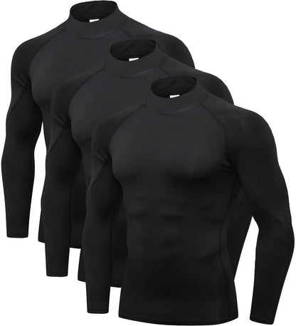 2/3 Pack Men's Compression Shirts Long Sleeve Workout Shirts Mock Turtleneck Athletic Base Layer Active Undershirts Tops