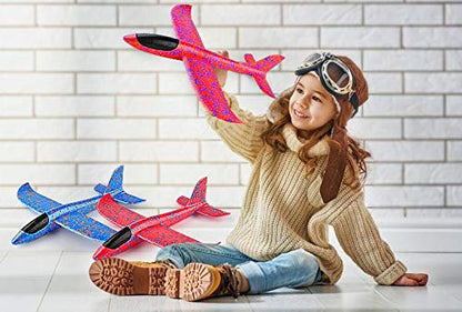BooTaa 2 Pack Airplane Toys, 17.5" Large Throwing Foam Plane, 2 Flight Mode Glider, Flying Toy for Kids, Birthday Gifts for 3 4 5 6 7 8 9 10 11 12 Year Old Boys Girls, Outdoor Sport Toys Party Favors