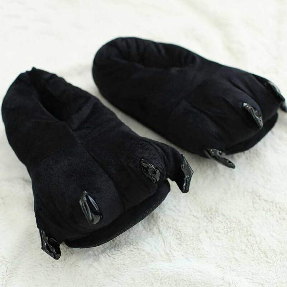Adult Cute Plush Animal Paw Slippers Fuzzy Warm House Shoes Black M