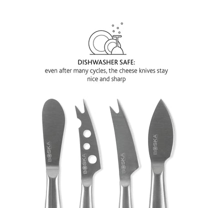BOSKA Stainless Steel Cheese 4 Knife Set - Mini Copenhagen Knives For All Types of Cheese - Silver Non-Stick - Dishwasher Safe - For Kitchen Cooking