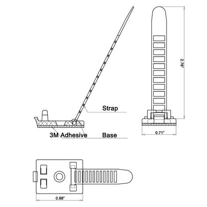 HS Wire Management Clips Clear with Screw Hole (50 Pack) Adjustable Cable Straps 3 Inch with 3M Adhesive Tape,Cable Fasteners for Christmas Lights,Desk,Wall to Hold Extension Cord
