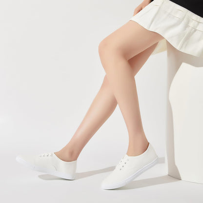 Womens Classic White Sneakers,Low Top White Canvas Shoes,Lightweight Casual Canvas Sneakers(White Flower.US8)