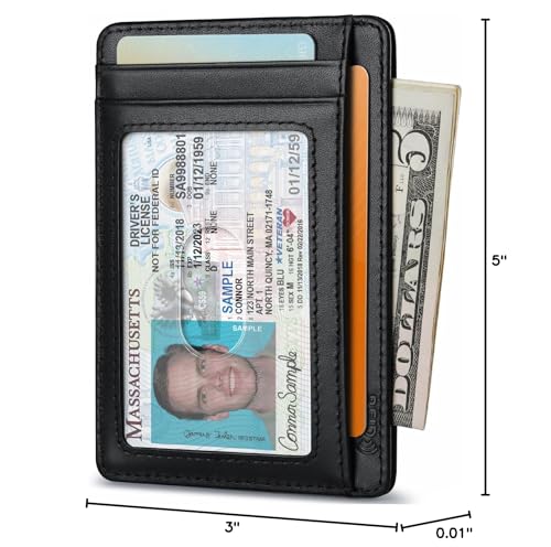 Buffway Slim Wallet for Men Women Minimalist Small Leather Front Pocket Wallets with RFID Blocking and Gifts Box - Bassa Black