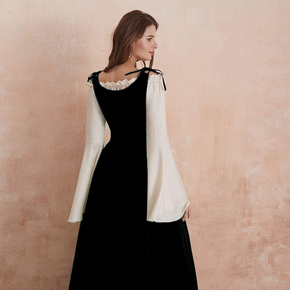 Abaowedding Womens's Medieval Renaissance Costume Cosplay Chemise and Over Dress 2X-large/3X-Large Black and Ivory