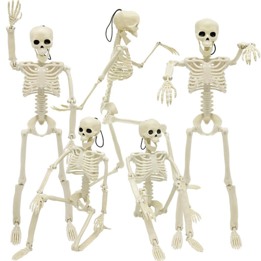 WODMAZ 5 Packs Halloween Skeletons, 16" Halloween Full Body Skeleton with Posable Joints for Haunted House Graveyard Props Decor
