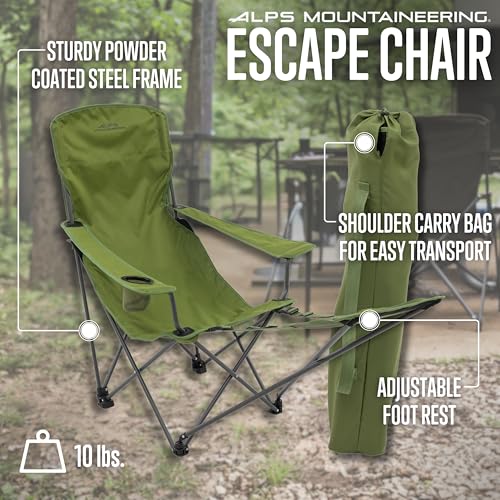 ALPS Mountaineering Escape Lounge Camping Chairs for Adults with Footrest and Adjustable Armrests, Sturdy Steel Frame, Compact Foldable Design, and Carry Bag, Cactus