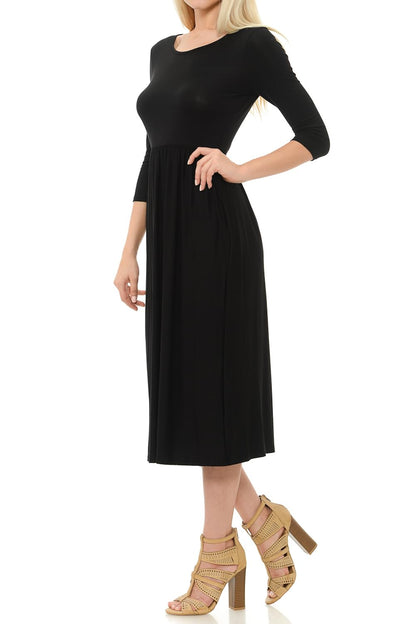 iconic luxe Women's Fit and Flare Midi Dress with Pockets Small Black