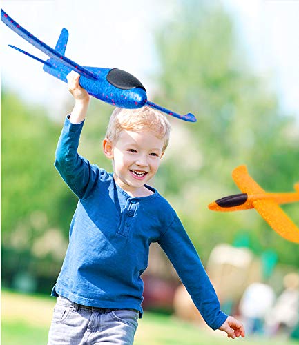 BooTaa 2 Pack Airplane Toys, 17.5" Large Throwing Foam Plane, 2 Flight Mode Glider, Flying Toy for Kids, Birthday Gifts for 3 4 5 6 7 8 9 10 11 12 Year Old Boys Girls, Outdoor Sport Toys Party Favors