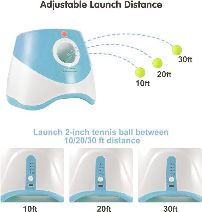 Automatic Dog Ball Launcher, Dog Ball Thrower Machine with 10-30Ft 3 Launching Distance, Interactive Toys for Small Dogs Indoor & Outdoor with 15 Mini Tennis Balls (2 inch) -Blue