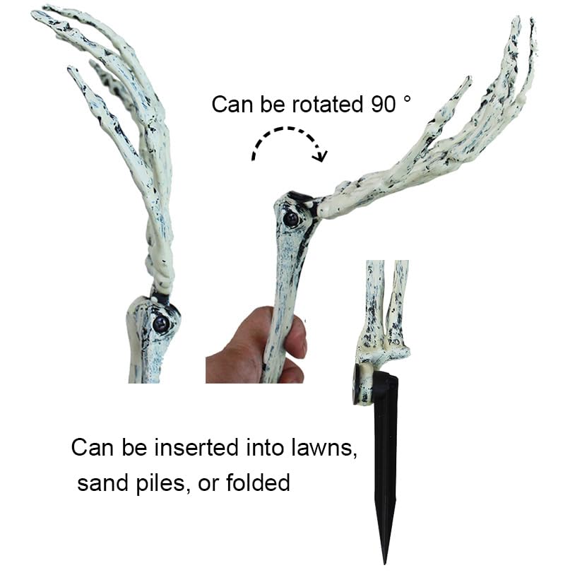 AOFOX Halloween Realistic Skeleton Stakes Zombie Ghost Arm Stake Severed Plastic Skeleton Hands Yard Signs for Lawn Stakes Garden Halloween Props Decoration (6 Pcs White&Black)