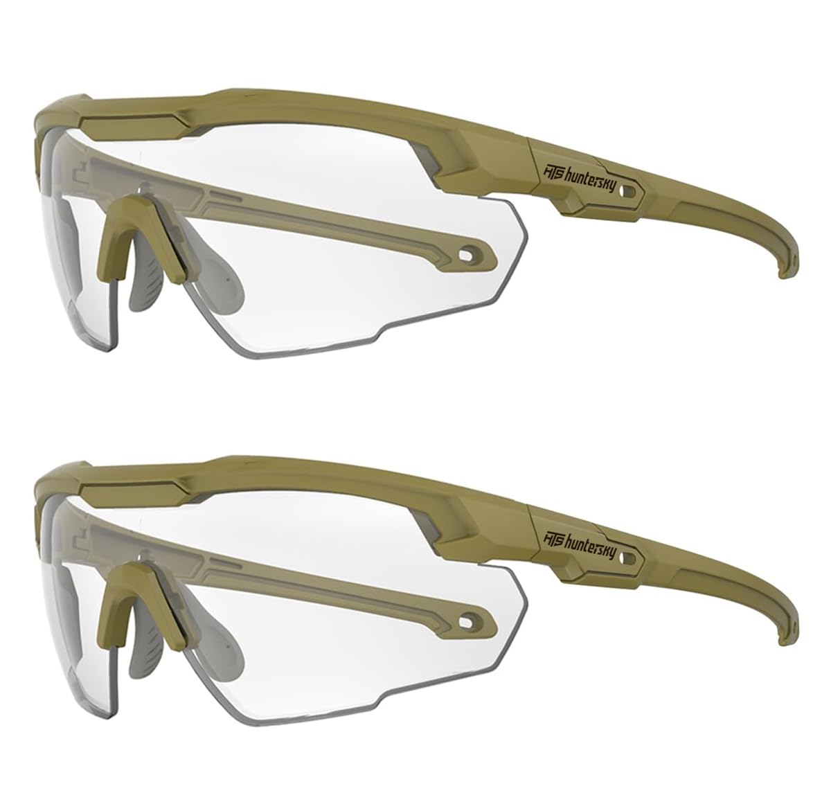 HUNTERSKY HTS 2 pk Adjustable, Non Slip, Lightweight Safety Glasses, Green Frame with Clear Lens, S57, 2 Pieces