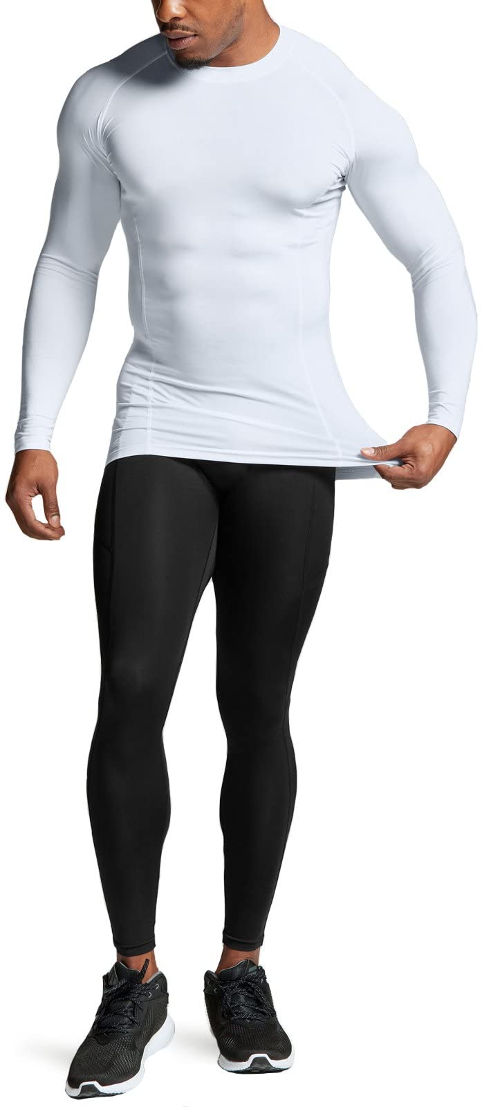 ATHLIO Men's UPF 50+ Long Sleeve Compression Shirts, Water Sports Rash Guard Base Layer, Athletic Workout Shirt, 3pack White/White/White, Large