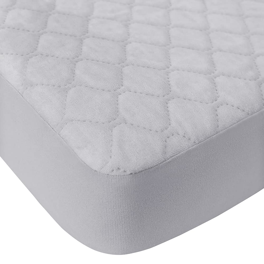 BlueSnail Quilted Waterproof Pack N Play Mattress Fitted Cover for Tollder, Portable Mini Crib Sheet, Comfortable and Breathable Playard Sheet (Light Grey)