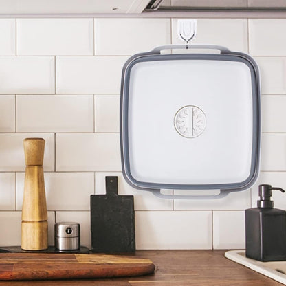 2.4 Gal(9L) Collapsible Dish Basin with Drain Plug, Space Saving Outdoor Multiuse Foldable Sink Tub, Dishpan, Kitchen Storage Tray for Camping, Vegetable Washing, RV (Gray)