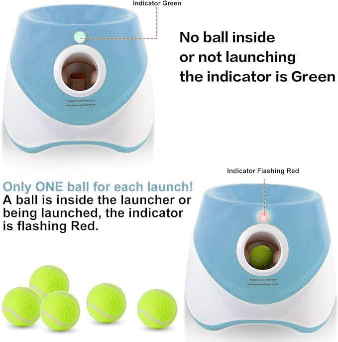Automatic Dog Ball Launcher, Dog Ball Thrower Machine with 10-30Ft 3 Launching Distance, Interactive Toys for Small Dogs Indoor & Outdoor with 15 Mini Tennis Balls (2 inch) -Blue