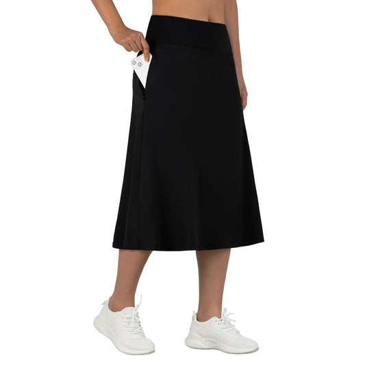ANIVIVO Women's Midi Length Skorts Skirts with Pockets Modest Skirts 28" Long Knee Length Athletic Skorts(Black XL)