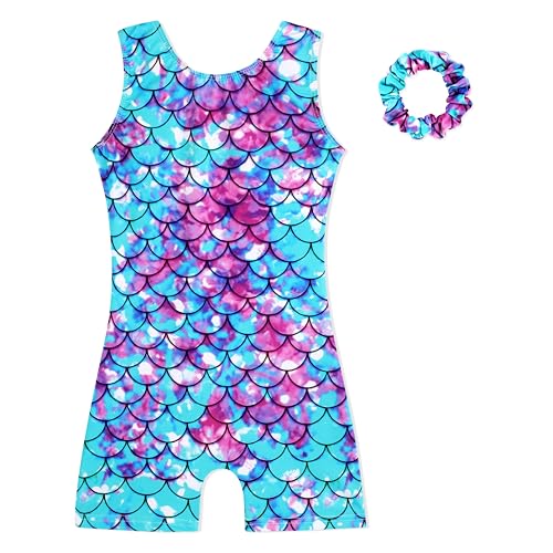 HOZIY Mermaid Gymnastics Leotards for Girls with Shorts 5t Size 5-6 Years Kids Leo Toddler Scrunchies Tumbling Outfits Dance Clothes