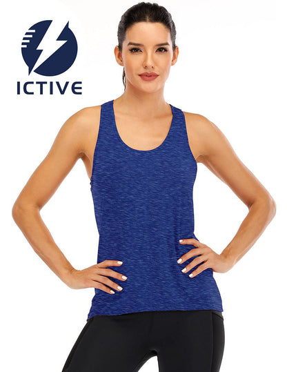 ICTIVE Womens Cross Backless Workout Tops for Women Racerback Open Back Shirts Athletic Sleeveless Clothes Dark Blue L
