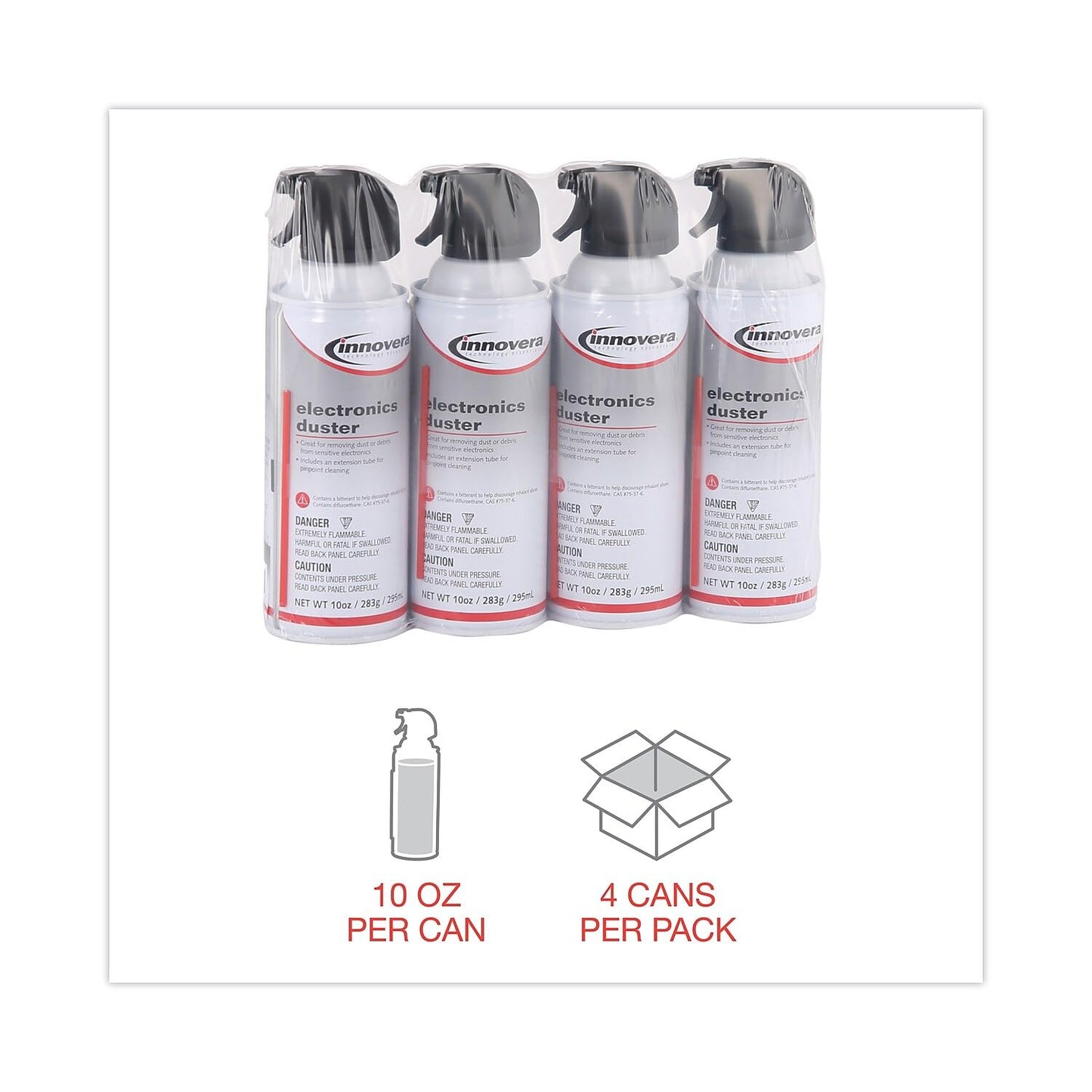 Innovera Compressed Air Duster Cleaner, 10 Oz Can, 4/Pack