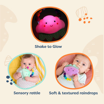 B. toys – Baby Light – Up Cloud Rattle – Rain – Glow Squeeze – Sensory Development & Comfort - Teething Rattle Toys for Babies 3+ Years Months