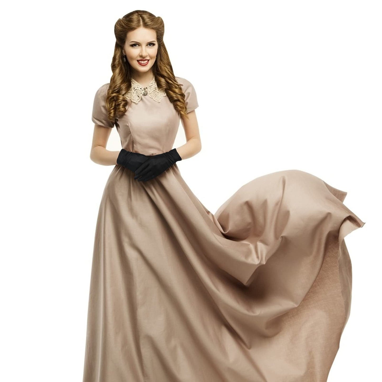 Women Formal Bridal Short Satin Banquet Party Wedding Black Opera Gloves Wrist Length for Wedding Evening Party (Black)