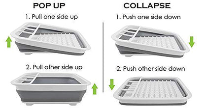 Ahyuan Collapsible Dish Drying Rack Portable Dinnerware Drainer Organizer for Kitchen RV Campers Travel Trailers Space Saving Kitchen Storage Rack Tray (with Drainboard)