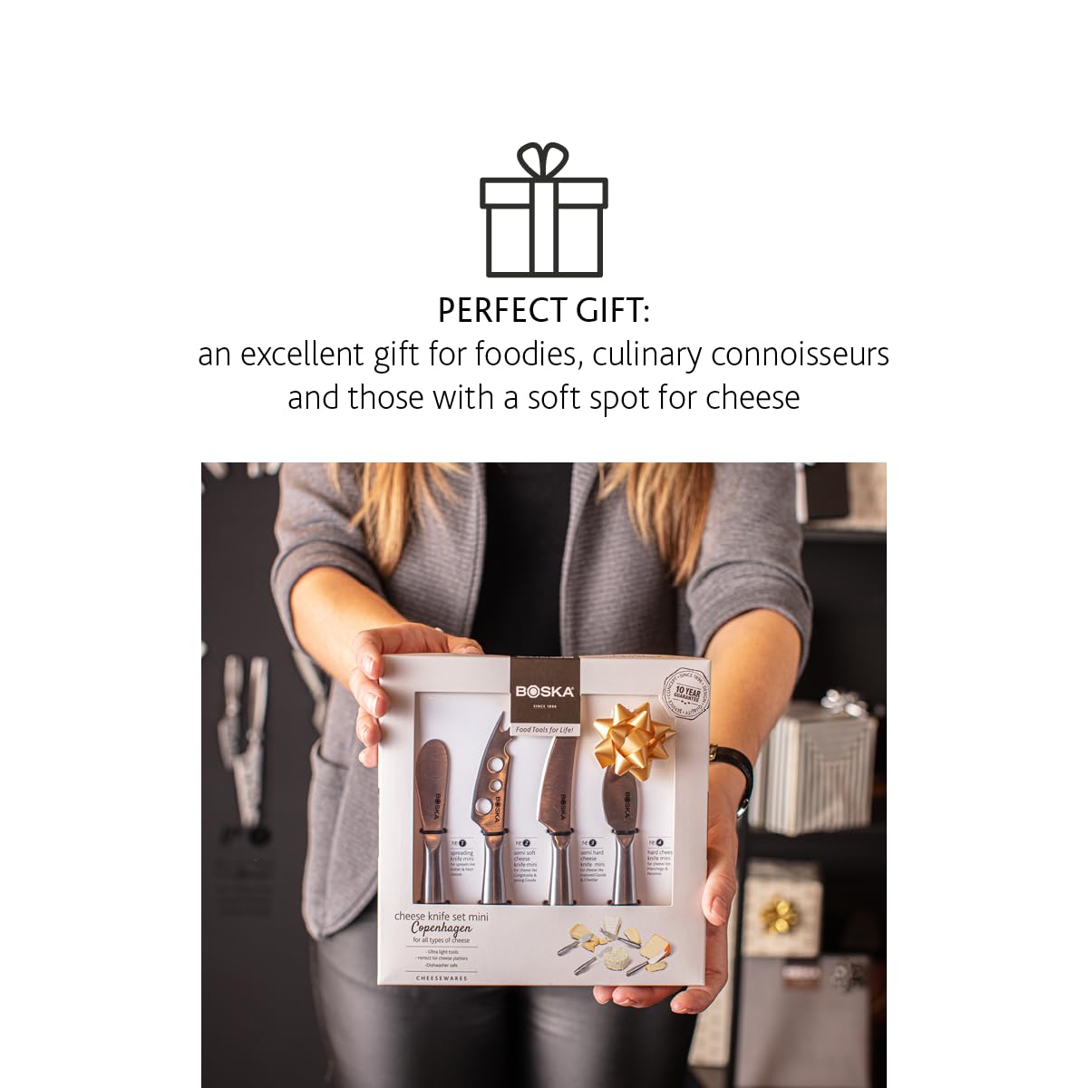 BOSKA Stainless Steel Cheese 4 Knife Set - Mini Copenhagen Knives For All Types of Cheese - Silver Non-Stick - Dishwasher Safe - For Kitchen Cooking