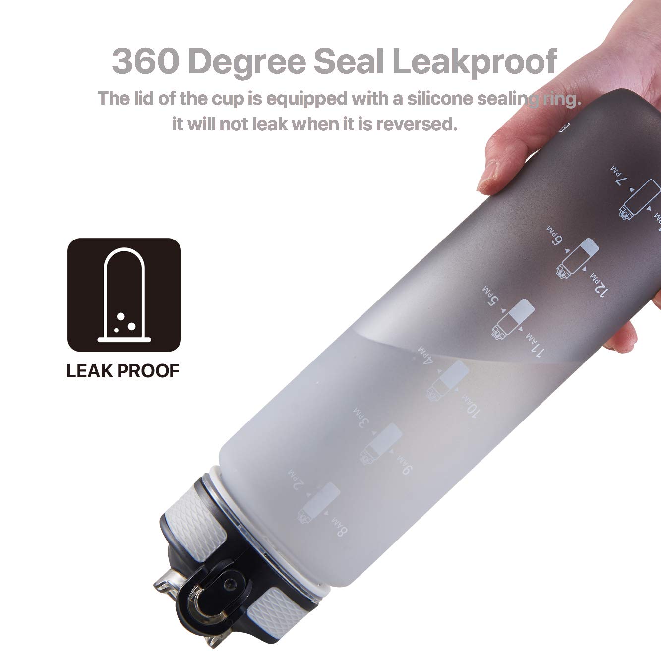 32 oz Water Bottle with Time Marker, Carry Strap, Leak-Proof Tritan BPA-Free, Ensure You Drink Enough Water for Fitness, Gym, Camping, Outdoor Sports (Black/Gray Gradient)