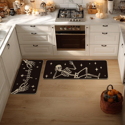 Artoid Mode Spooky Skeleton Spider Bone Black Halloween Kitchen Mats Set of 2, Black Home Decor Low-Profile Kitchen Rugs for Floor - 17x29 and 17x47 Inch