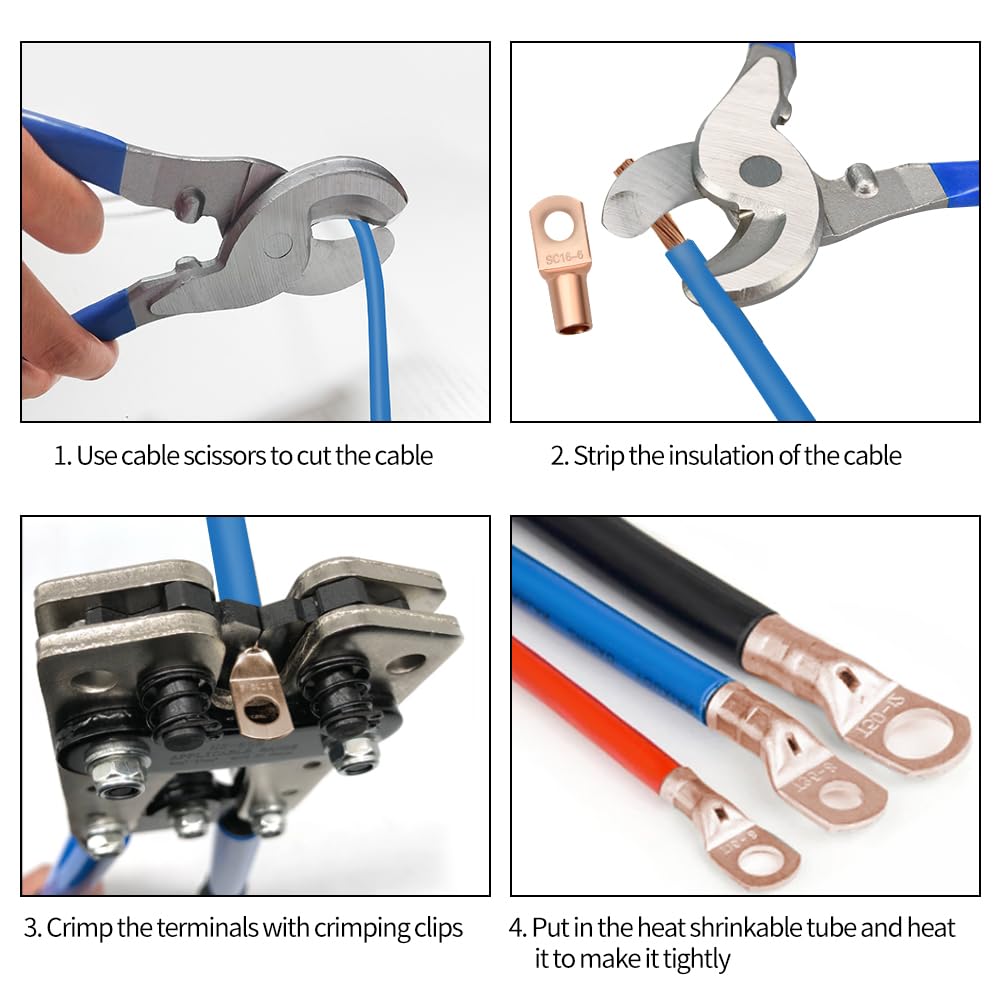 Battery Cable Wire Lug Crimping Tool Kit with 340pcs Copper Wire Lugs, Wire Crimping Tool for AWG 10-1/0 Electrical Lug Crimper, with Cable Cutter, 420pcs Dual Wall Adhesive Heat Shrink Tubing