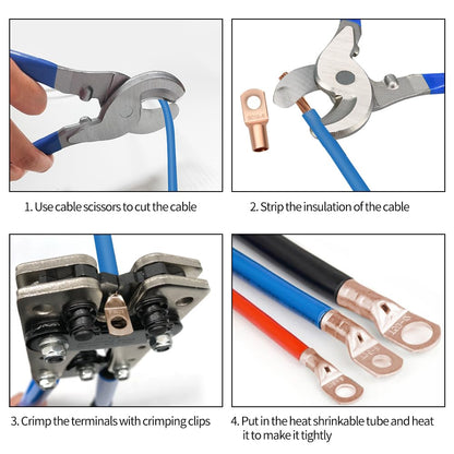 Battery Cable Wire Lug Crimping Tool Kit with 340pcs Copper Wire Lugs, Wire Crimping Tool for AWG 10-1/0 Electrical Lug Crimper, with Cable Cutter, 420pcs Dual Wall Adhesive Heat Shrink Tubing