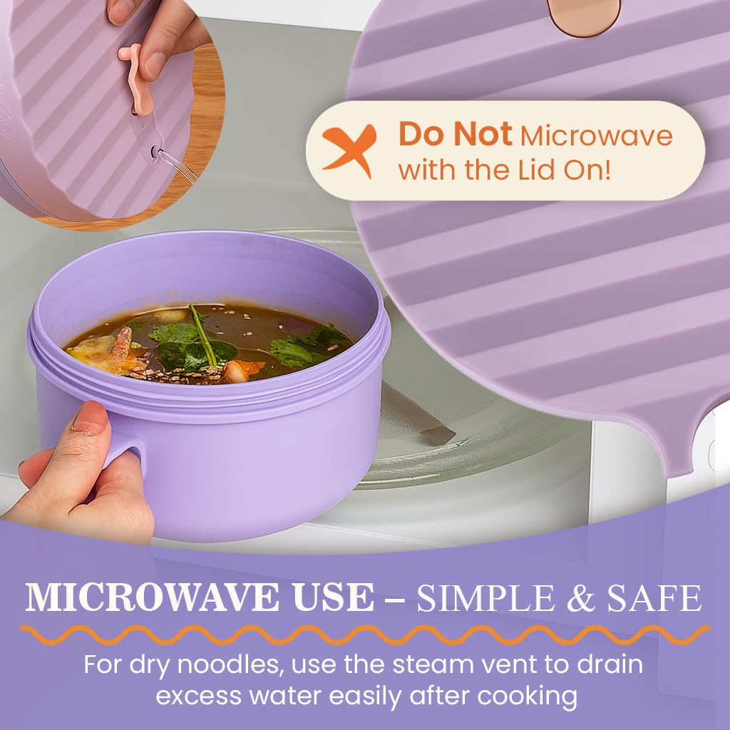 AI LOVE PEACE Ramen Bowl, 40 oz Microwaveable Noodle Cooker for Ramen, Pho, Soup, and Pasta, Dishwasher Safe and Portable, Ideal for Home, Office, Dorm, or Gift (Purple)