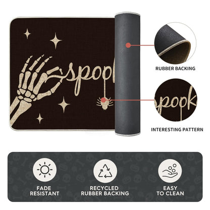 Artoid Mode Spooky Skeleton Spider Bone Black Halloween Kitchen Mats Set of 2, Black Home Decor Low-Profile Kitchen Rugs for Floor - 17x29 and 17x47 Inch