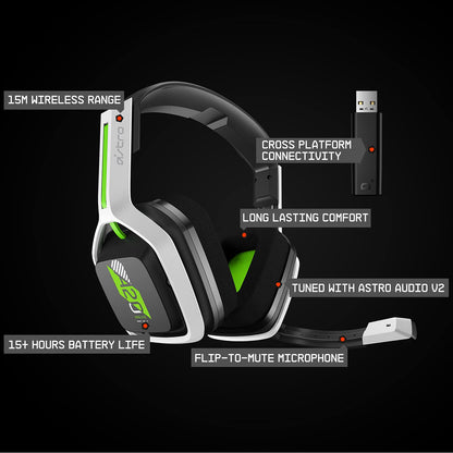 ASTRO Gaming A20 Wireless Headset Gen 2 for Xbox Series X | S, Xbox One, PC & Mac - White /Green