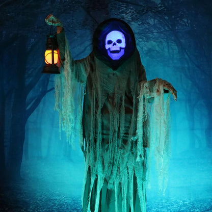 Haunted Hill Farm Motion-Activated Looming Phantom, Plug-in Talking Halloween Animatronic for Standing or Hanging Indoor or Covered Outdoor Creepy Decorations