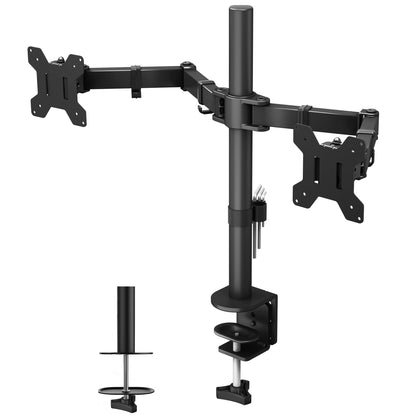 BONTEC Dual Monitor Desk Mount, Full Motion Adjustable Monitor Stand for 13–27 Inch Screens, Heavy Duty Arms Hold Up to 22 lbs Each, VESA 75x75/100x100 mm, C Clamp and Grommet Base, Cable Management