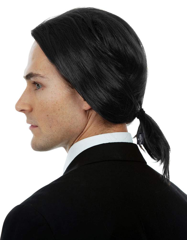 ALLAURA Compatible with John Wick Wig – Black Hitman Wig for Men, Tieable into Ponytail – Assassin, Keanu, Vincent Vega, Farquaad, Vampire Cosplay – 90s Action Movie Halloween Costume Hairpiece