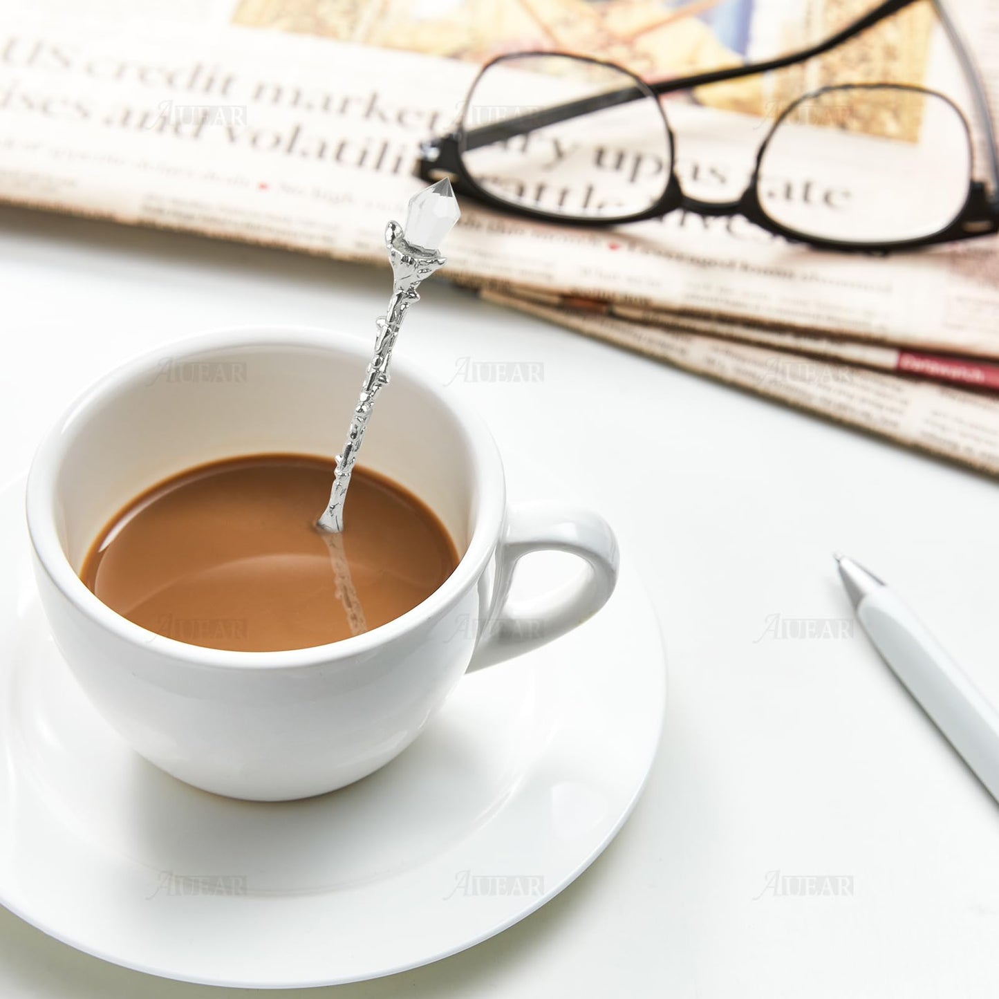 AUEAR, Retro Crystal Antique Alloy Spoon Coffee Tea Dessert Mini Ice Cream Decorative Spoons Set for Home Office (5 Pack)