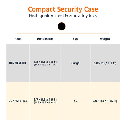 Amazon Basics Portable Security Case Lock Box Safe, Small Lock Box with Code, for College Dorm Room, Home, Combination Lock, XL, Black